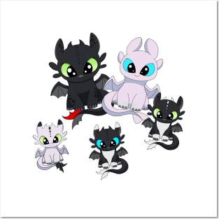 Cute dragon and family, toothless dragon, night furies Posters and Art